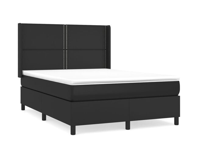 Cama box spring con colchón cuero sintético negro 140x190 cm liso con clavos