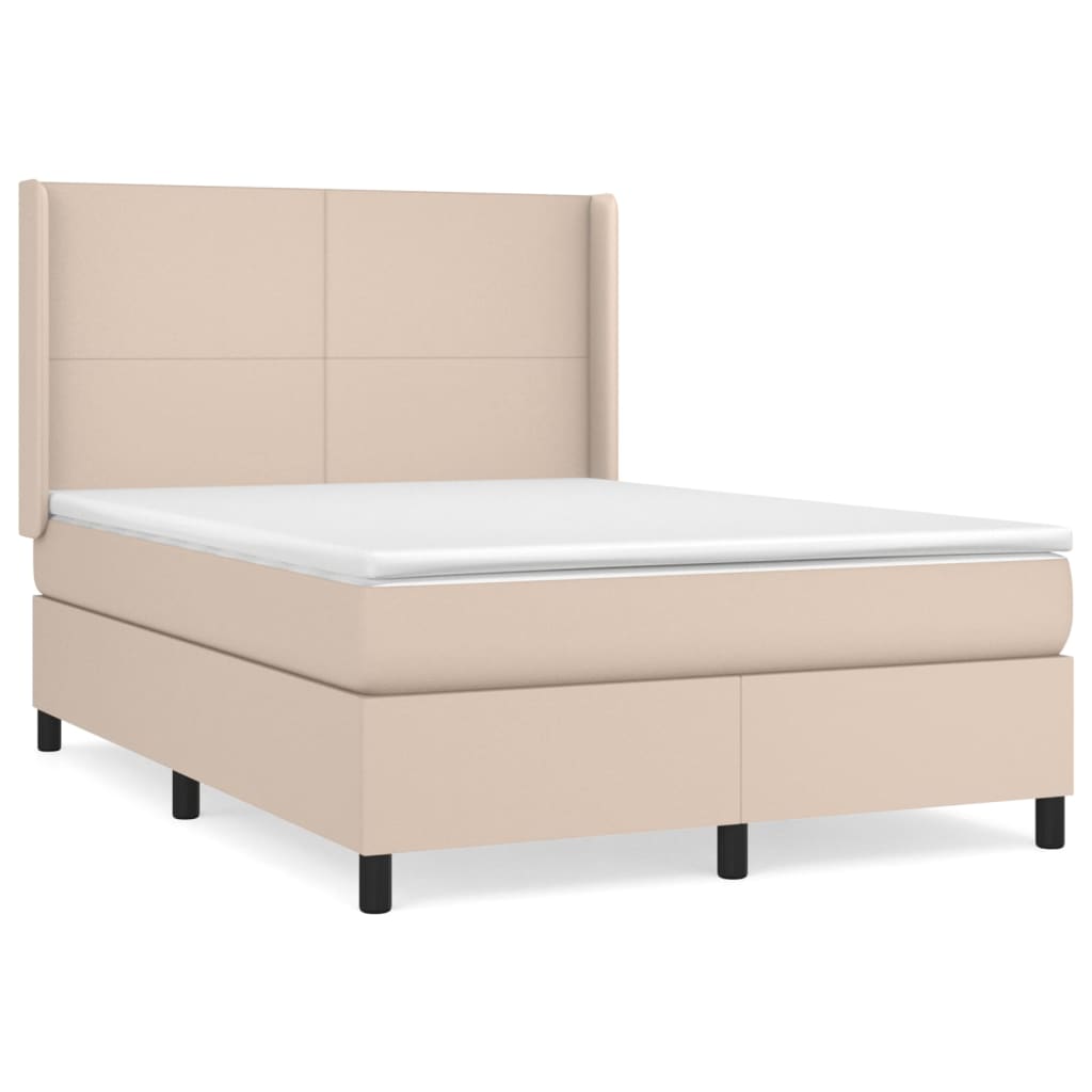 Cama box spring con colchón cuero sintético capuchino 140x200cm diseño plano