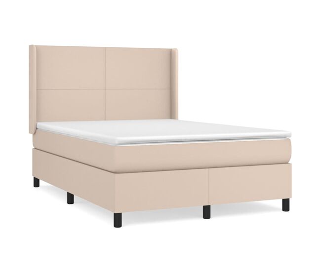 Cama box spring con colchón cuero sintético capuchino 140x200cm diseño plano