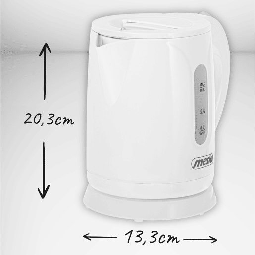 Mesko MS1376 Chaleira Eléctrica de Água 0,8 L sem BPA, sem Fio, Desligamento Automático, Filtro Anti-Calcário, 1600, Branco