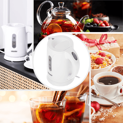 Mesko MS1376 Chaleira Eléctrica de Água 0,8 L sem BPA, sem Fio, Desligamento Automático, Filtro Anti-Calcário, 1600, Branco