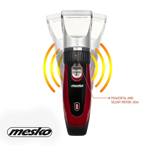 Mesko MS2847 Máquina de Cortar o Pelo de Cães Profissional, Aparador de pêlos sem Fios para Animais de Estimação, 35, Vermelho preto