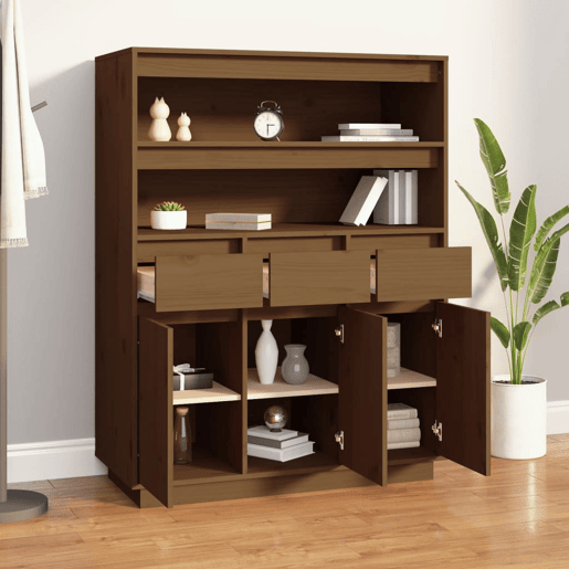 vidaXL Aparador alto 89x40x116,5 cm pinho maciço castanho-mel vidaXL Aparador alto 89x40x116,5 cm pinho maciço castanho-mel