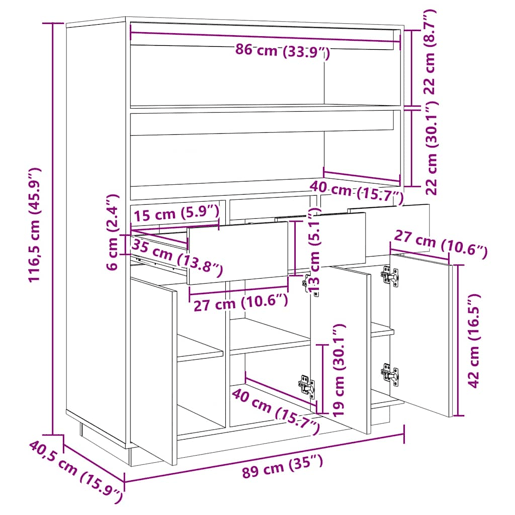 vidaXL Aparador alto 89x40x116,5 cm pinho maciço castanho-mel vidaXL Aparador alto 89x40x116,5 cm pinho maciço castanho-mel