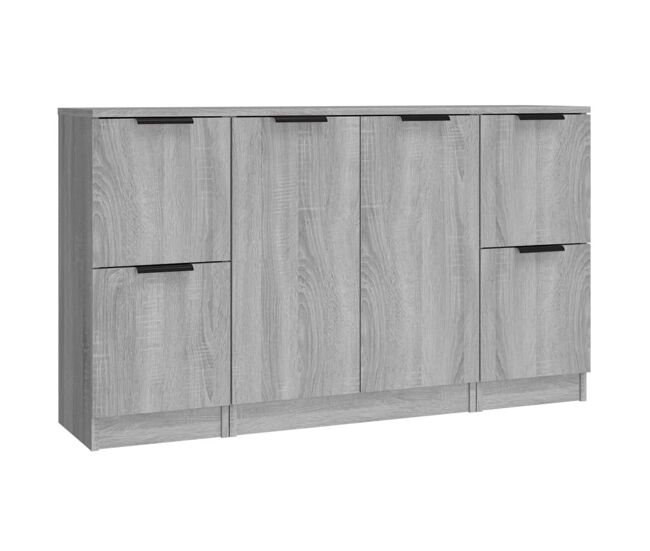 Vidaxl aparadores 3 piezas madera contrachapada gris sonoma