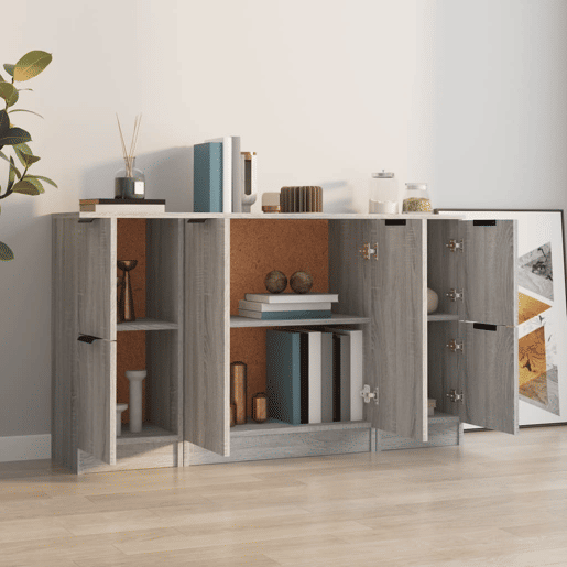 vidaXL Aparadores 3 pcs madeira processada cinzento sonoma