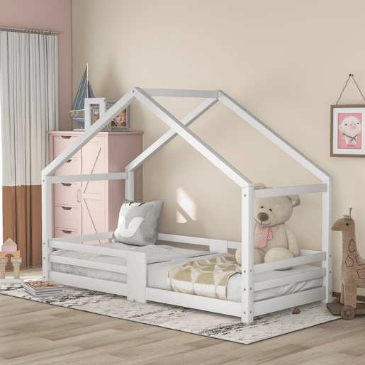 Cama de criança,cama-casa de madeira de pinho 90x200cm,branco
