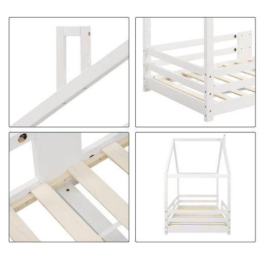 Cama de criança,cama-casa de madeira de pinho 90x200cm,branco