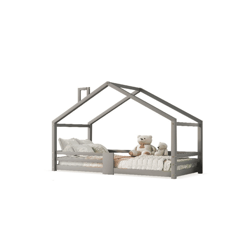 Cama de criança,cama-casa de madeira de pinho 90x200cm,cinzento