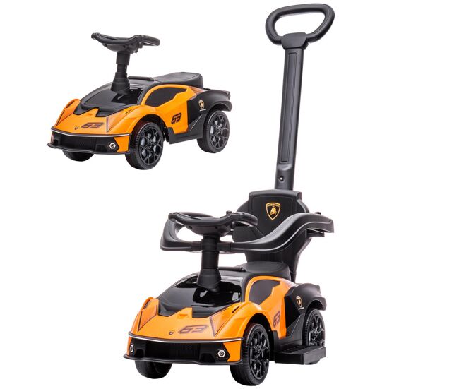 Aiyaplay 2 en 1 coche correpasillos para niños 12-36 meses lamborghini essenza scv12 andador empujador con bocina mango de empuje y barandilla extraíbles 86,5x40x89,5 cm naranja y negro