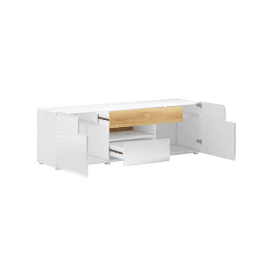 Suporte de TV 2 portas 2 gavetas 159 cm Jules Branco e Madeira