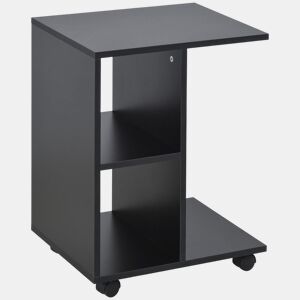 HOMCOM Mesa Auxiliar Moderna Mesa Auxiliar em Forma de C com Rodas e Prateleiras Abertas para Sala de Estar Dormitório 45x35x58 cm Preto
