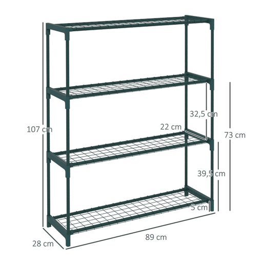 Outsunny Suporte para Plantas Suporte para Vasos de Plantas de 4 Níveis com Estrutura de Aço para Jardim Pátio 89x28x107 cm Verde Escuro