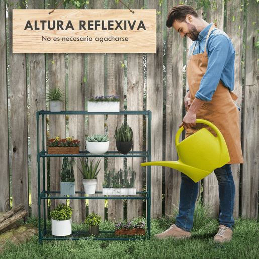 Outsunny Suporte para Plantas Suporte para Vasos de Plantas de 4 Níveis com Estrutura de Aço para Jardim Pátio 89x28x107 cm Verde Escuro