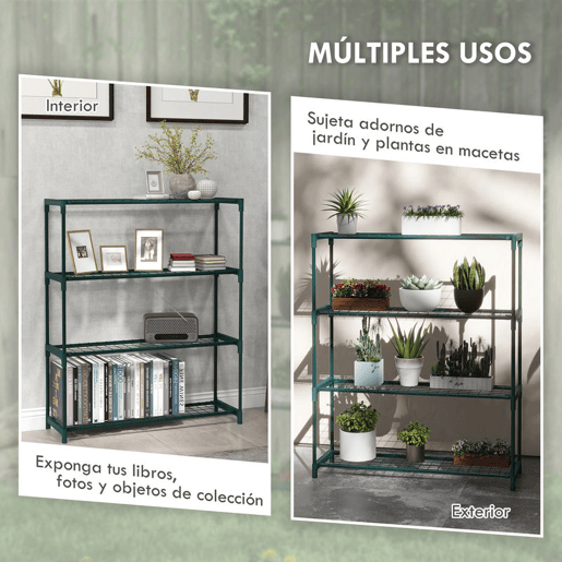 Outsunny Suporte para Plantas Suporte para Vasos de Plantas de 4 Níveis com Estrutura de Aço para Jardim Pátio 89x28x107 cm Verde Escuro