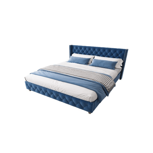 Cama de casal de veludo 160x200cm,azul Cama de casal de veludo 160x200cm,azul