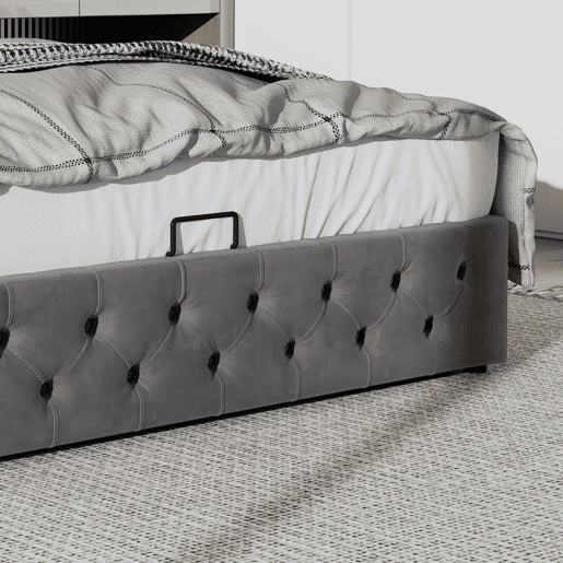 Cama de casal de veludo 140x200cm com armazenamento,cinzento