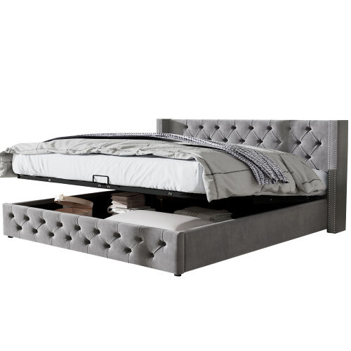 Cama de matrimonio de terciopelo con espacio de almacenamiento 149x199