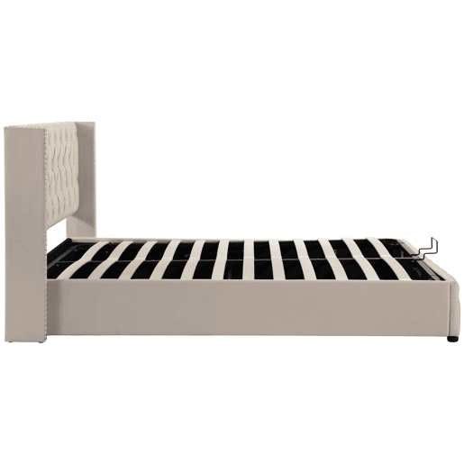 Cama de casal de veludo 140x200cm com armazenamento,bege
