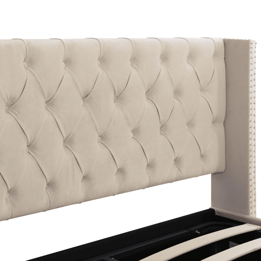 Cama de casal de veludo 140x200cm com armazenamento,bege