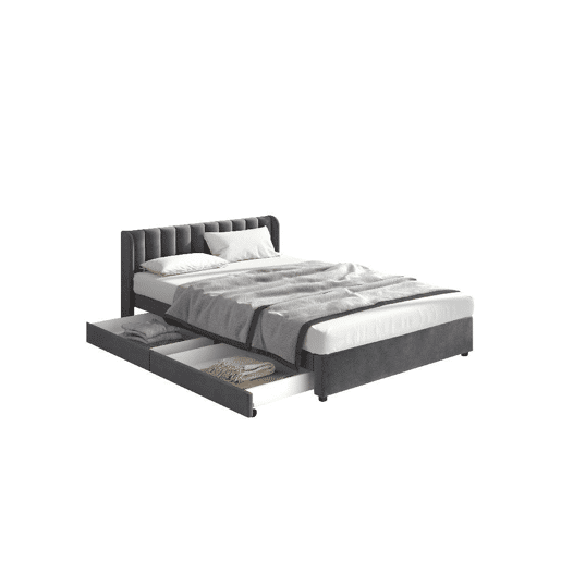 Cama de casal de veludo 140x200cm com 2 gavetas,cinzento
