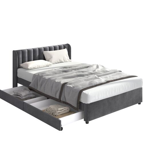 Cama de matrimonio de terciopelo con 2 cajones 146x207