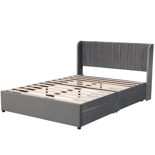 Cama de casal de veludo 140x200cm com 2 gavetas,cinzento