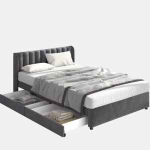 Cama de casal de veludo 180x200cm com 2 gavetas,cinzento