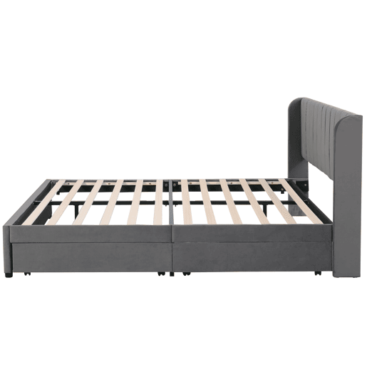 Cama de casal de veludo 180x200cm com 2 gavetas,cinzento