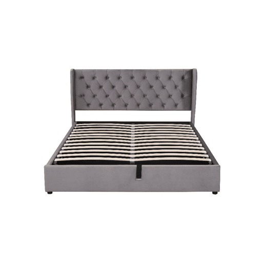 Cama de casal de veludo 140x190cm com armazenamento,cinzento