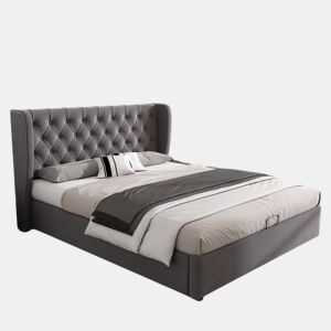 Cama de casal de veludo 140x190cm com armazenamento,cinzento