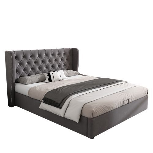 Cama de matrimonio de terciopelo 140x190cm con almacenaje,gris