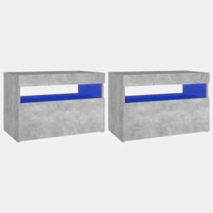 vidaXL Mesa de cabeceira & luzes LED 2 pcs 60x35x40 cm cinza cimento