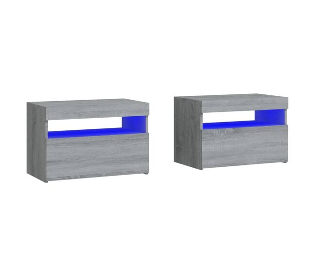 Vidaxl mesitas de noche con luces led 2 uds gris sonoma 60x35x40 cm