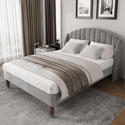Cama de casal de veludo 160x200cm,cinzento Cama de casal de veludo 160x200cm,cinzento