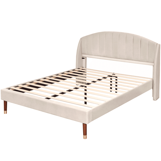 Cama de casal de veludo 140x200cm,bege