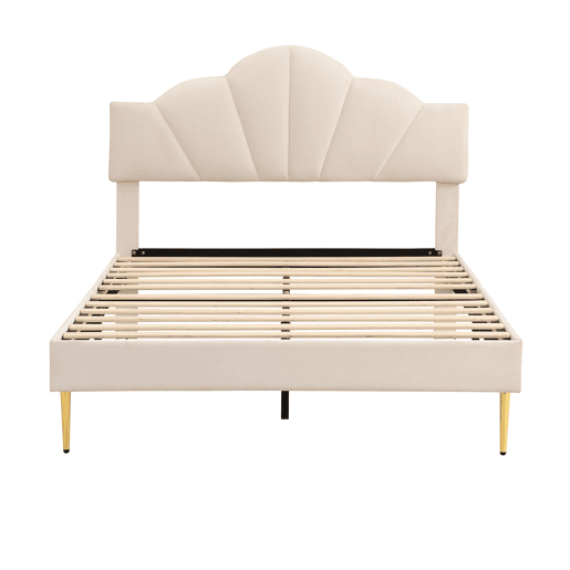 Cama de casal de veludo 140x190cm,bege