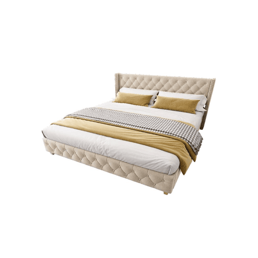 Cama de casal de veludo 160x200cm,bege claro