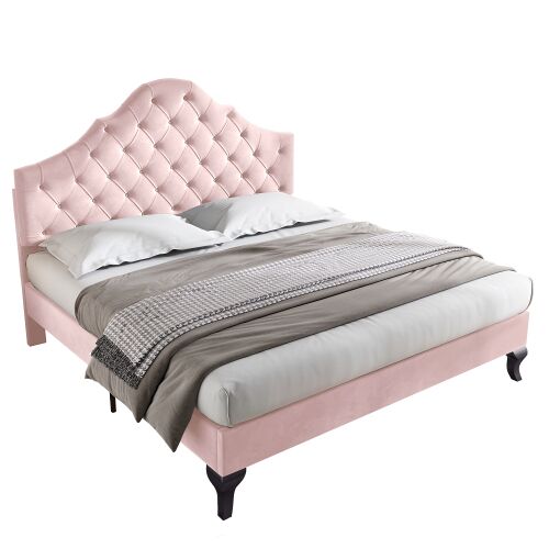 Cama de matrimonio de terciopelo 140x200cm,rosa