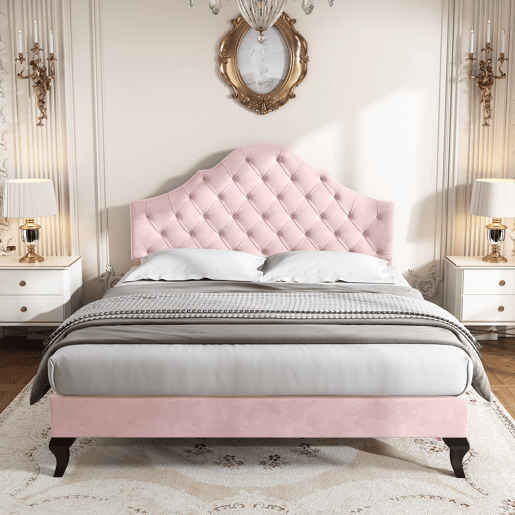 Cama de casal de veludo 140x200cm,rosa