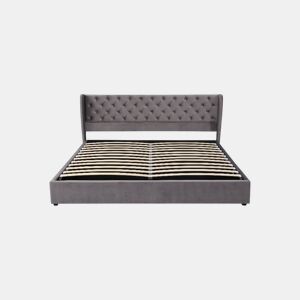 Cama de casal de veludo 180x200cm com armazenamento,cinzento