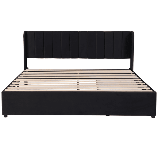 Cama de casal de veludo 180x200cm com 2 gavetas,preto