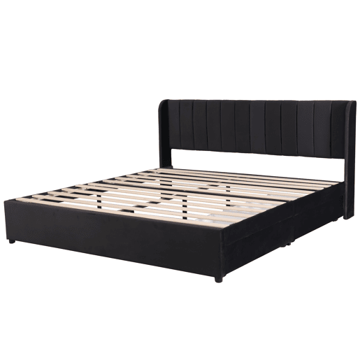 Cama de casal de veludo 180x200cm com 2 gavetas,preto