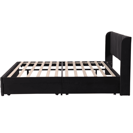 Cama de casal de veludo 180x200cm com 2 gavetas,preto