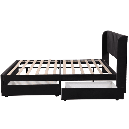 Cama de casal de veludo 180x200cm com 2 gavetas,preto