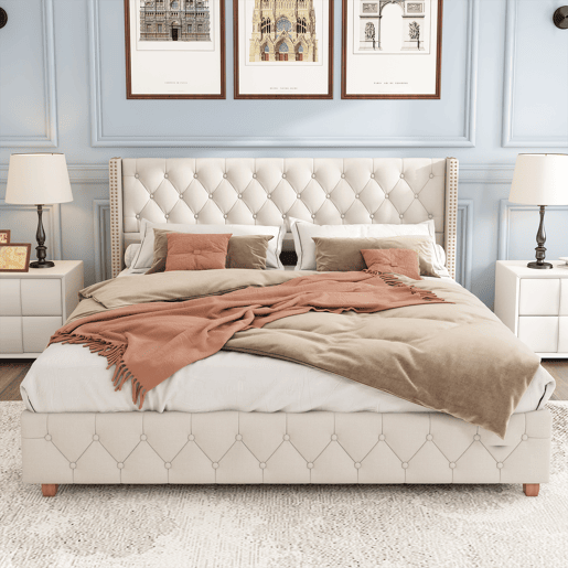 Cama de casal de linho 140x190cm,bege