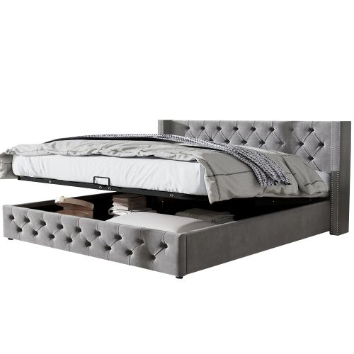 Cama de matrimonio de terciopelo con espacio de almacenamiento 170x209