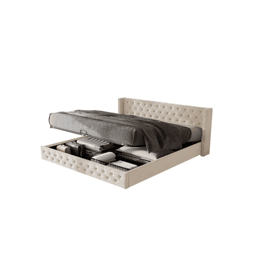 Cama de casal de veludo 180x200cm com armazenamento,bege