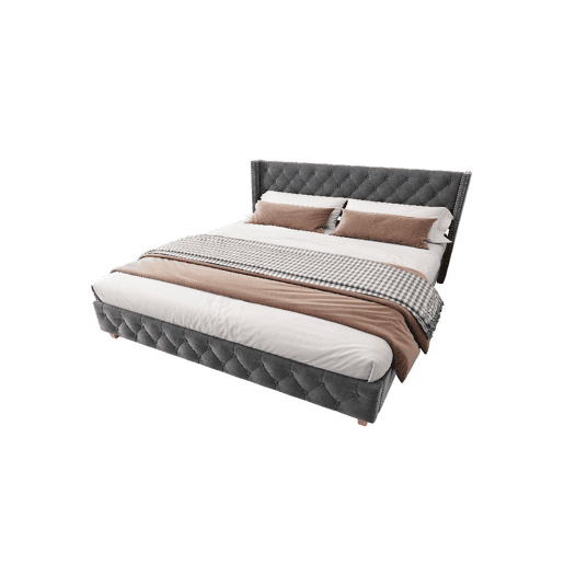 Cama de casal de veludo 160x200cm,cinzento Cama de casal de veludo 160x200cm,cinzento
