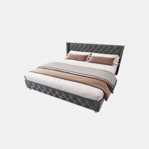 Cama de casal de veludo 160x200cm,cinzento